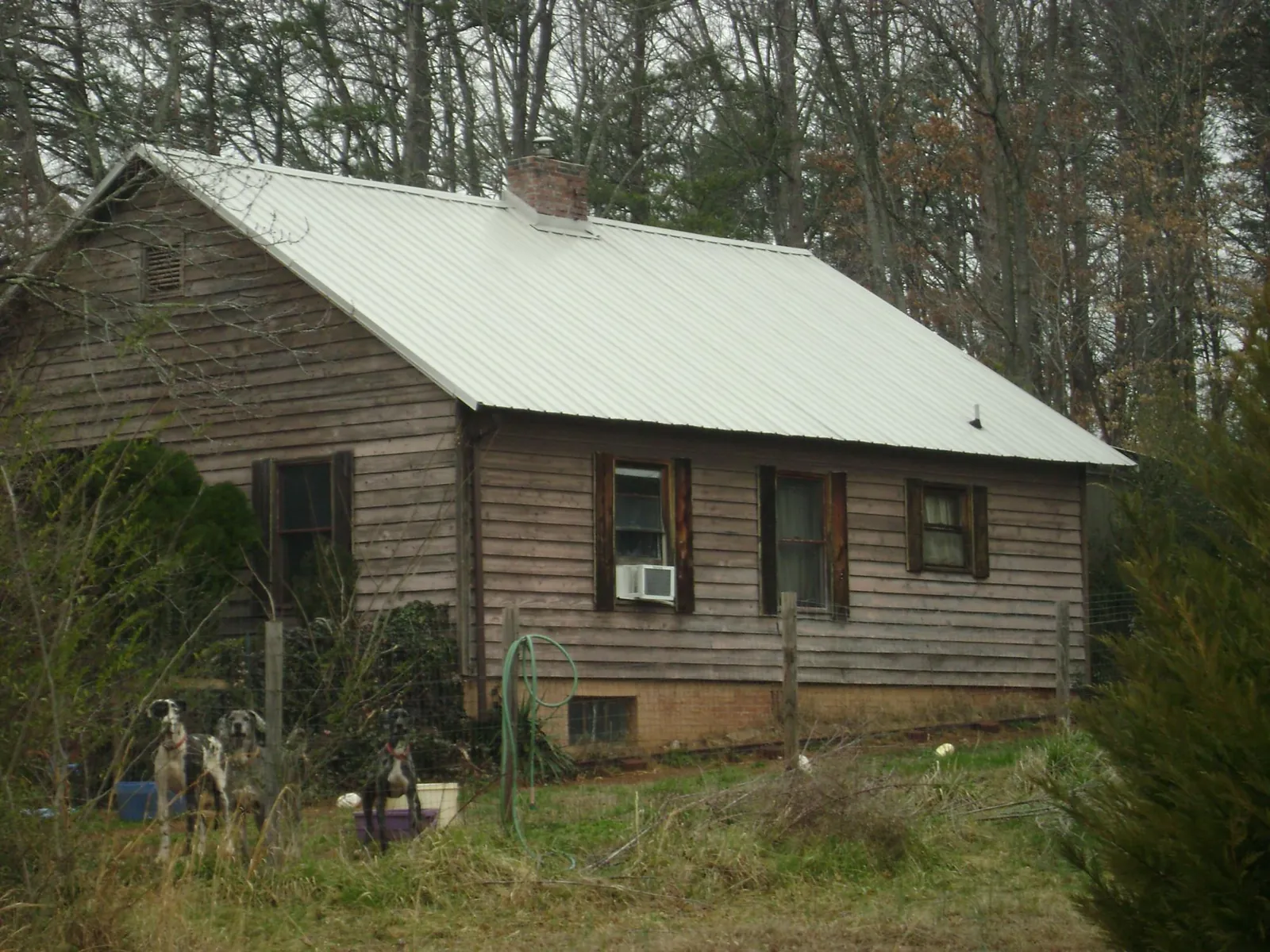 White metal roof on an old wood sided farmhouse, from a Metal Roof Installation job in Roseville